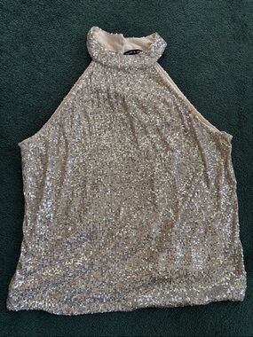 XL extra large women's Cable and gauge sleeveless silver sequin top